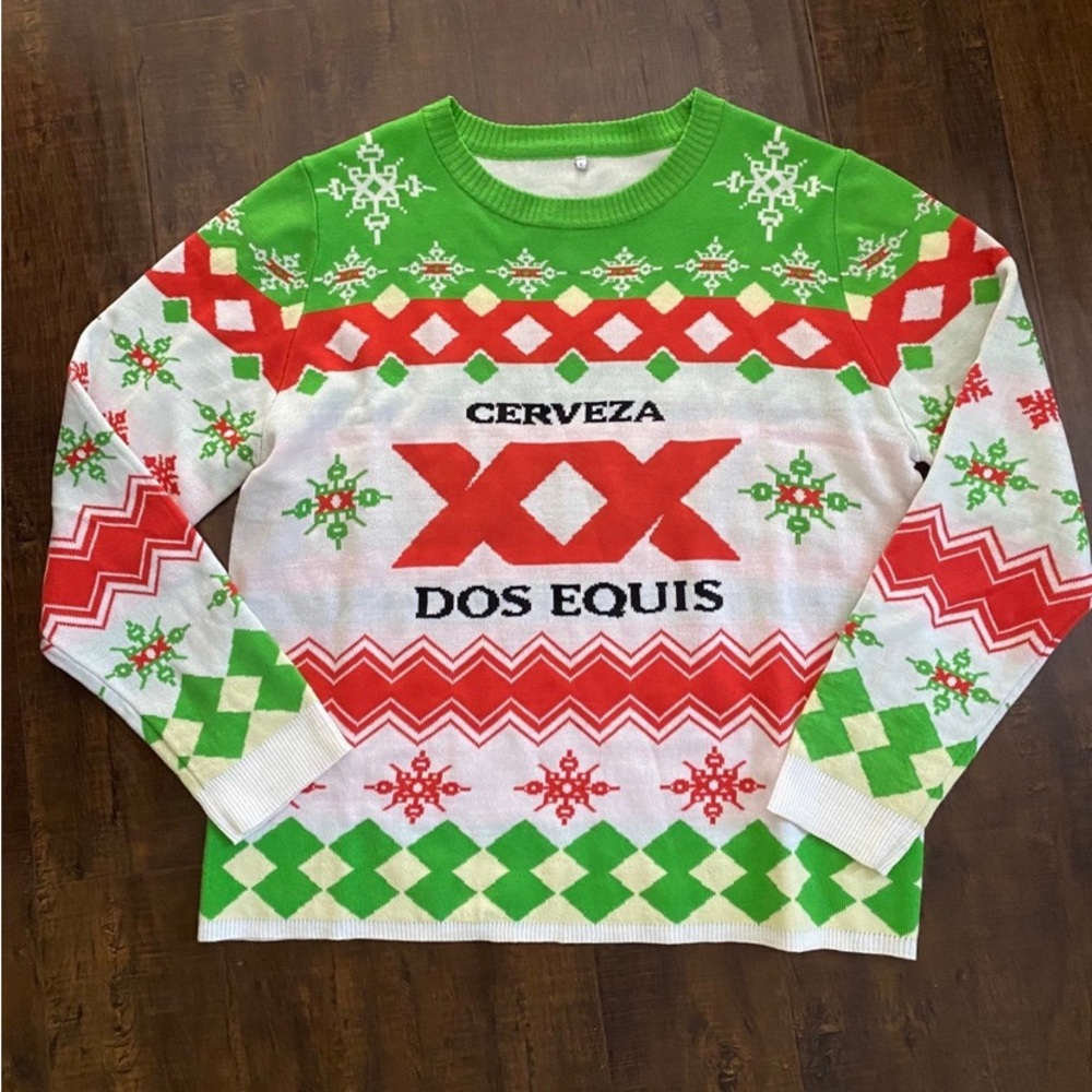 cerveza dos equis beer novelty ugly christmas sweater size large red green